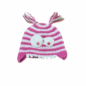 Handmade crocheted monster hat for 6 - 12 months. Made to an original design by Lisa.