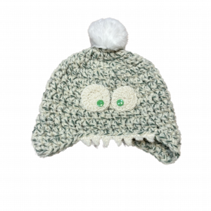 Handmade crocheted monster hat for 3 - 10 years. Made to an original design by Lisa.