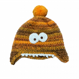 Handmade crocheted monster hat for adult M. Made to an original design by Lisa.
