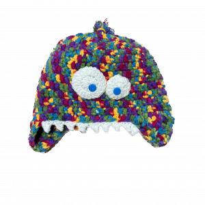 Handmade crocheted monster hat for 1 - 3 years. Made to an original design by Lisa.