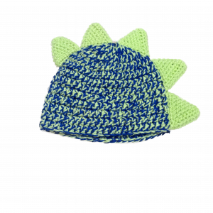 Handmade crocheted dinosaur hat for 6 - 12 months. Made to an original design by Lisa.