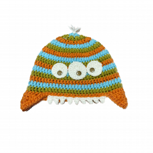 Handmade crocheted monster hat for 1 - 3 years. Made to an original design by Lisa.