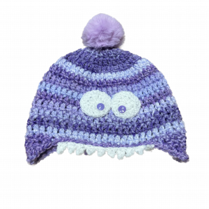 Handmade crocheted monster hat for 3 - 10 years. Made to an original design by Lisa.