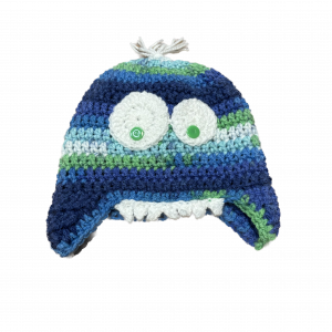 Handmade crocheted monster hat for 6 - 12 months. Made to an original design by Lisa.