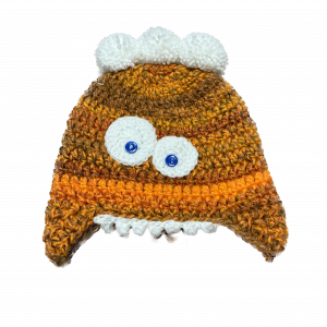 Handmade crocheted monster hat for 1 - 3 years. Made to an original design by Lisa.
