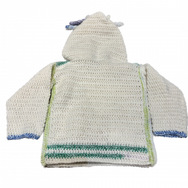 Handmade crocheted unicorn hoodie for 6 - 12 months old. Made to an original design by Lisa. - Image 2