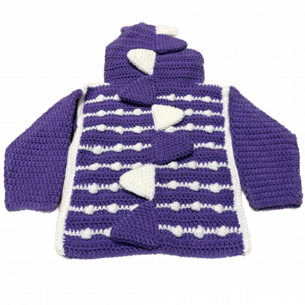 Handmade crocheted dinosaur hoodie for 6 - 12 months old. Made to an original design by Lisa. - Image 2