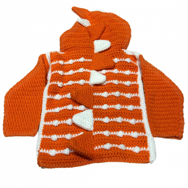 Handmade crocheted dinosaur hoodie for 6 - 12 months old. Made to an original design by Lisa. - Image 2