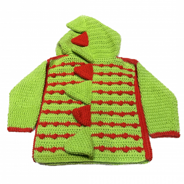 Handmade crocheted dinosaur hoodie for 1 - 2 years old. Made to an original design by Lisa. - Image 2