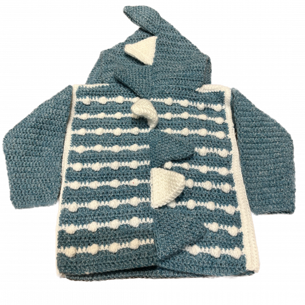 Handmade crocheted dinosaur hoodie for 1 - 2 years old. Made to an original design by Lisa. - Image 2
