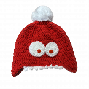 Handmade crocheted monster hat for 6 - 12 months. Made to an original design by Lisa.
