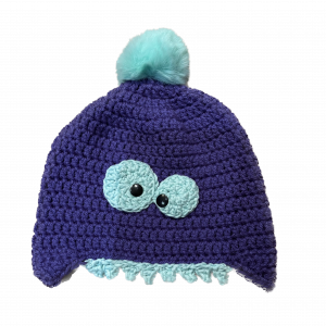 Handmade crocheted monster hat for 1 - 3 years. Made to an original design by Lisa.