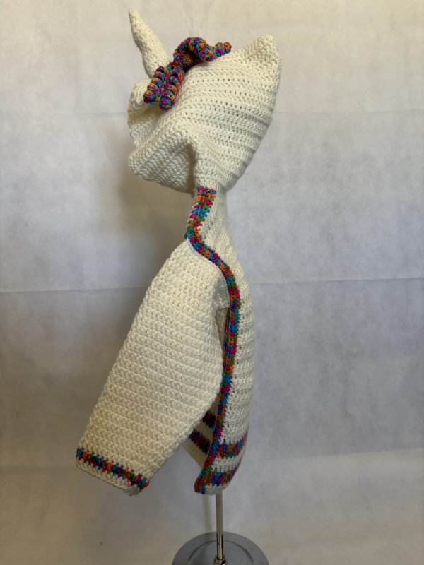 Handmade crocheted unicorn hoodie for 3 - 4 years old. Made to an original design by Lisa. - Image 2