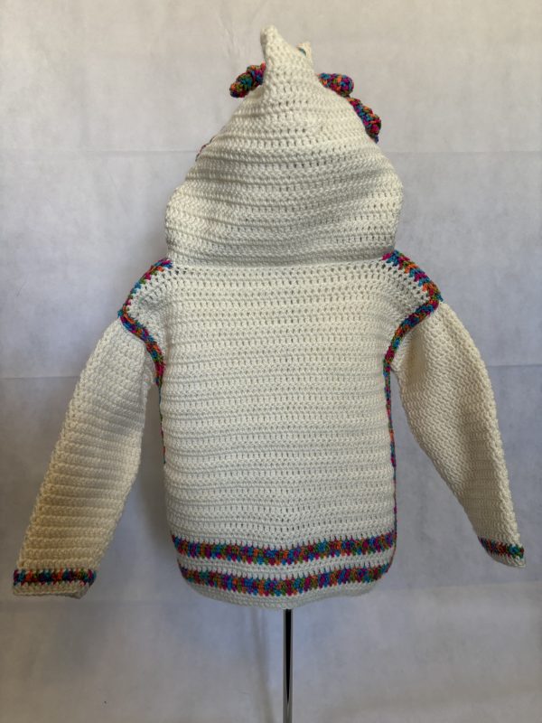 Handmade crocheted unicorn hoodie for 3 - 4 years old. Made to an original design by Lisa. - Image 3