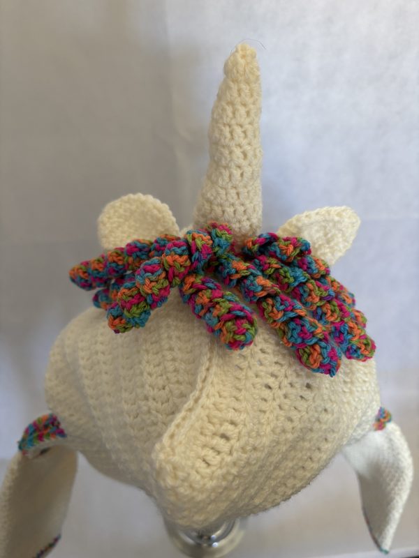 Handmade crocheted unicorn hoodie for 3 - 4 years old. Made to an original design by Lisa. - Image 4