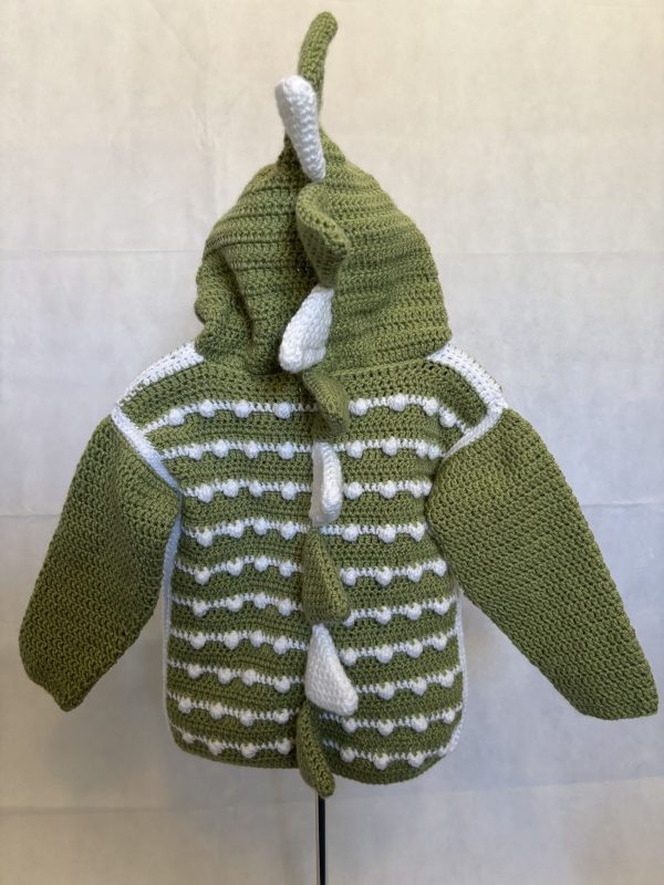 Handmade crocheted dinosaur hoodie for 3 - 4 years old. Made to an original design by Lisa. - Image 3