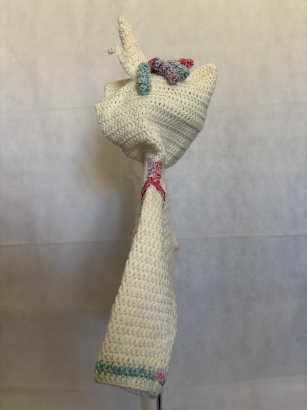 Handmade crocheted unicorn hoodie for 6 - 12 months old. Made to an original design by Lisa. - Image 2