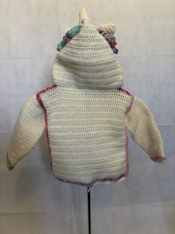 Handmade crocheted unicorn hoodie for 6 - 12 months old. Made to an original design by Lisa. - Image 3