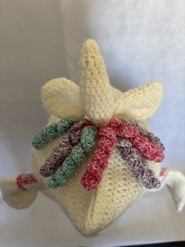 Handmade crocheted unicorn hoodie for 6 - 12 months old. Made to an original design by Lisa. - Image 4