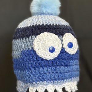 Handmade crocheted monster hat for 3 - 10 years. Made to an original design by Lisa.