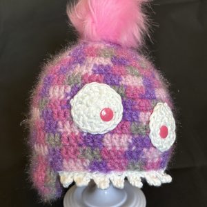 Handmade crocheted monster hat for 6 - 12 months. Made to an original design by Lisa.