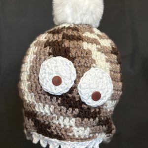 Handmade crocheted monster hat for 1 - 3 years. Made to an original design by Lisa.