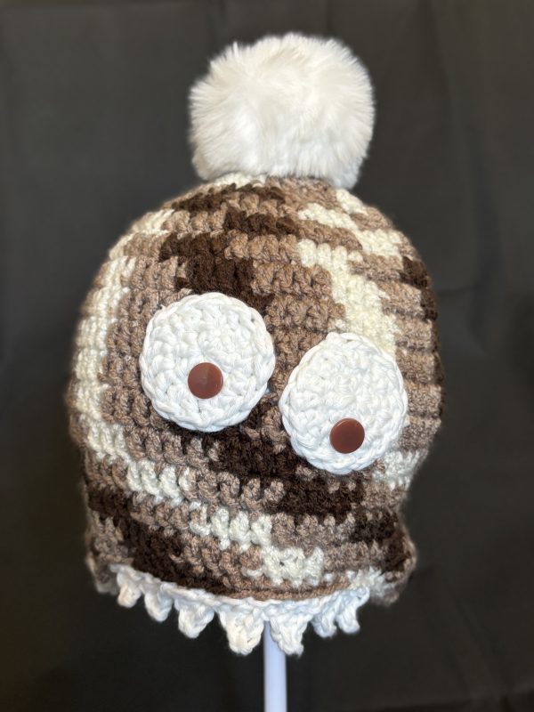Handmade crocheted monster hat for 1 - 3 years. Made to an original design by Lisa.