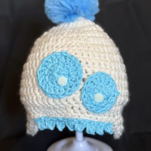 Handmade crocheted monster hat for 6 - 12 months. Made to an original design by Lisa.