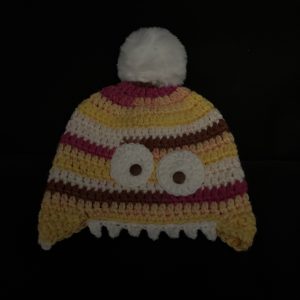 Handmade crocheted monster hat for 6 - 12 months. Made to an original design by Lisa.