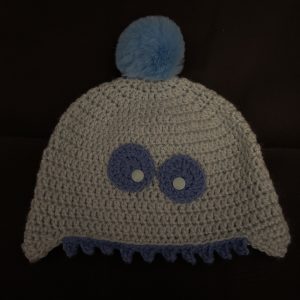 Handmade crocheted monster hat for 3 - 10 years. Made to an original design by Lisa.