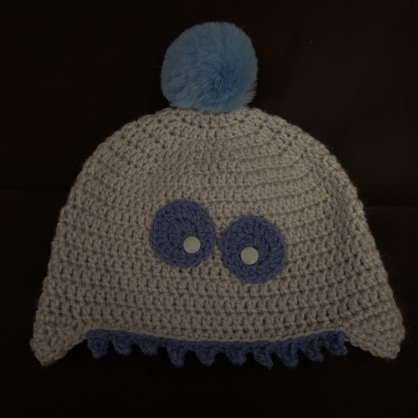 Handmade crocheted monster hat for 3 - 10 years. Made to an original design by Lisa.