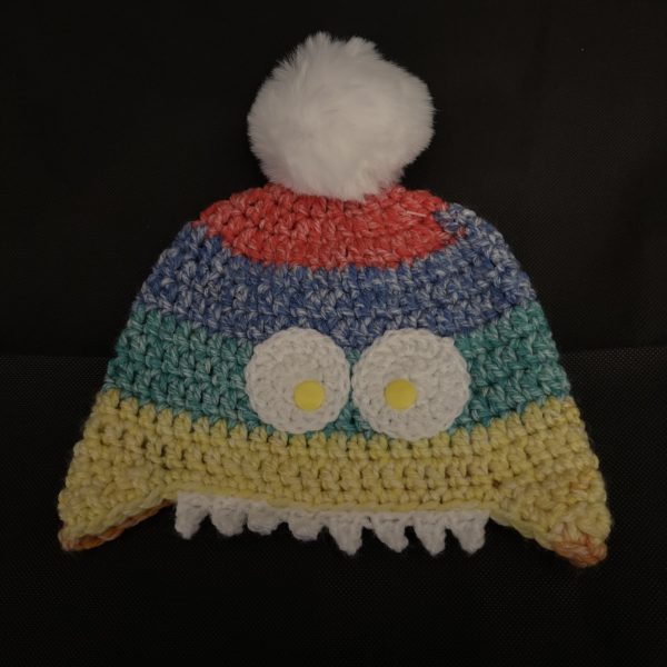 Handmade crocheted monster hat for 6 - 12 months. Made to an original design by Lisa.
