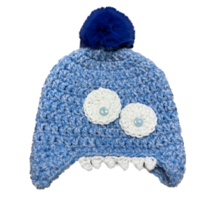 Handmade crocheted monster hat for 0 - 1 year old. Made to an original design by Lisa.