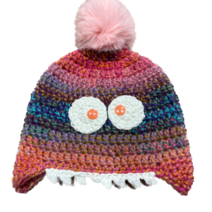 Handmade crocheted monster hat for 0 - 1 year old. Made to an original design by Lisa.