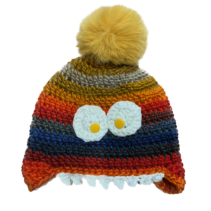 Handmade crocheted monster hat for 0 - 1 year old. Made to an original design by Lisa.