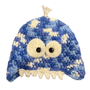 Handmade crocheted monster hat for 0 - 1 year old. Made to an original design by Lisa.