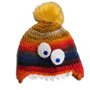 Handmade crocheted monster hat for 0 - 1 year old. Made to an original design by Lisa.